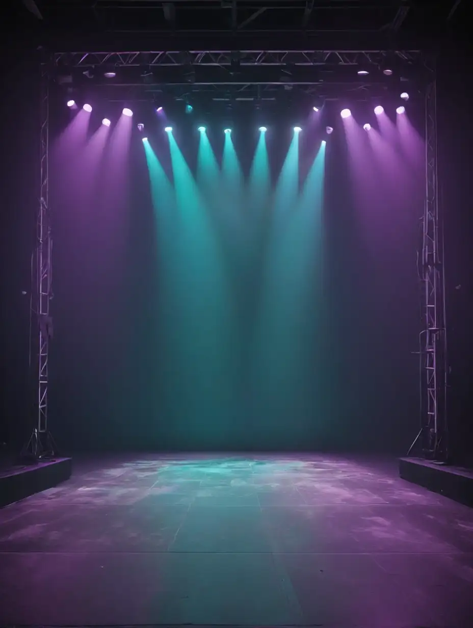 Empty Stage with Purple and Turquoise Flood Lights
