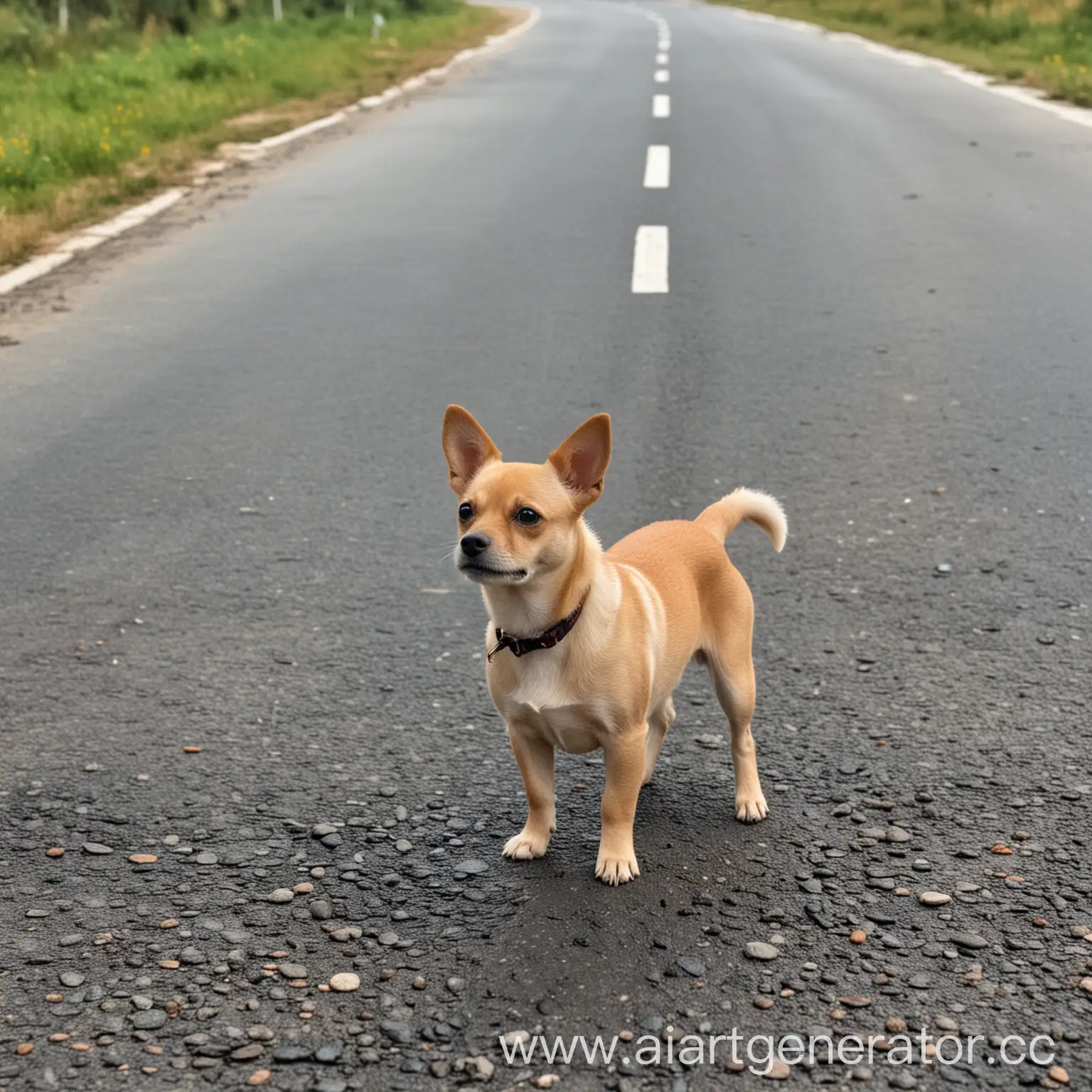 Curious-Dog-Standing-Alone-on-a-Country-Road