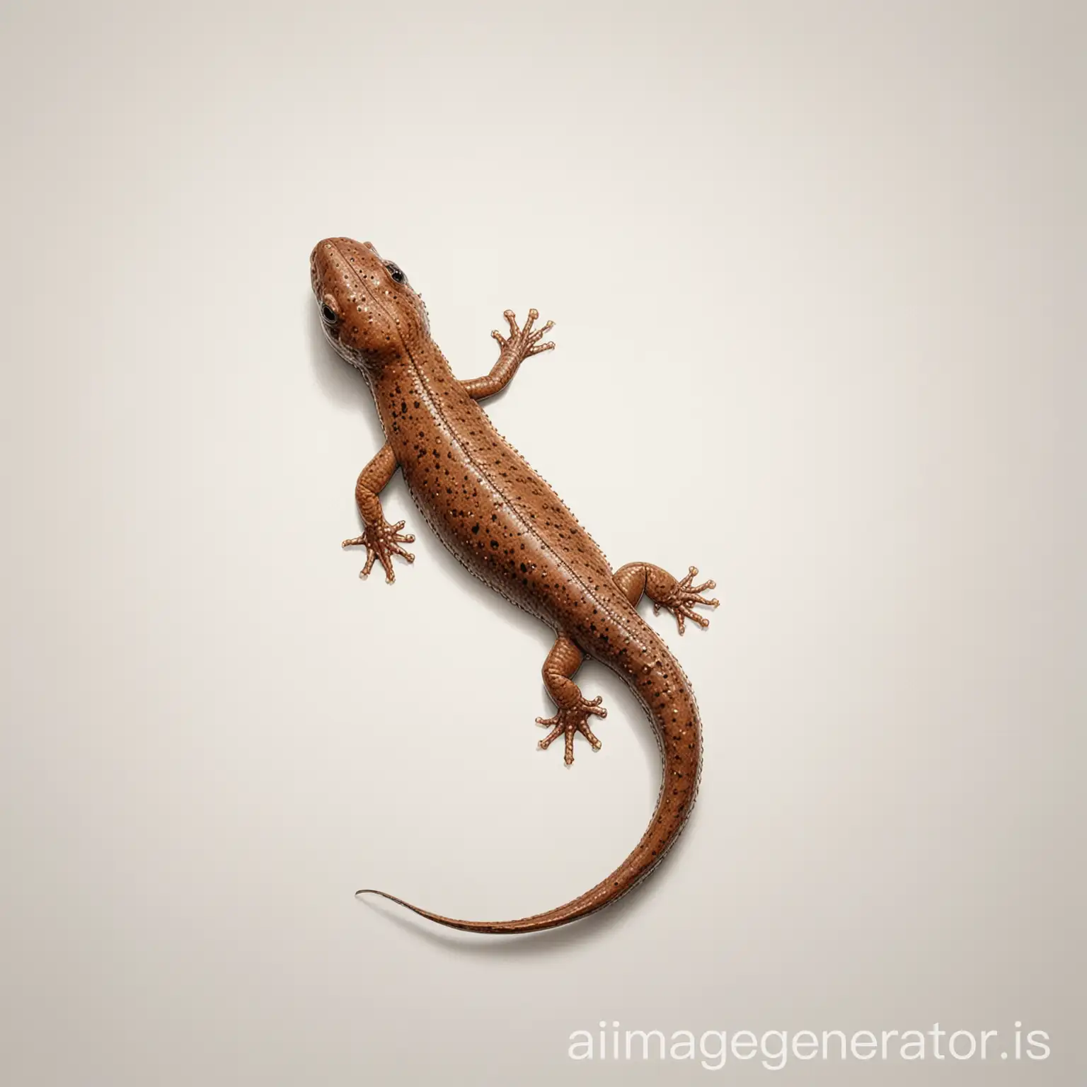 Brown-Long-Salamander-Swimming-Upwards-on-White-Background