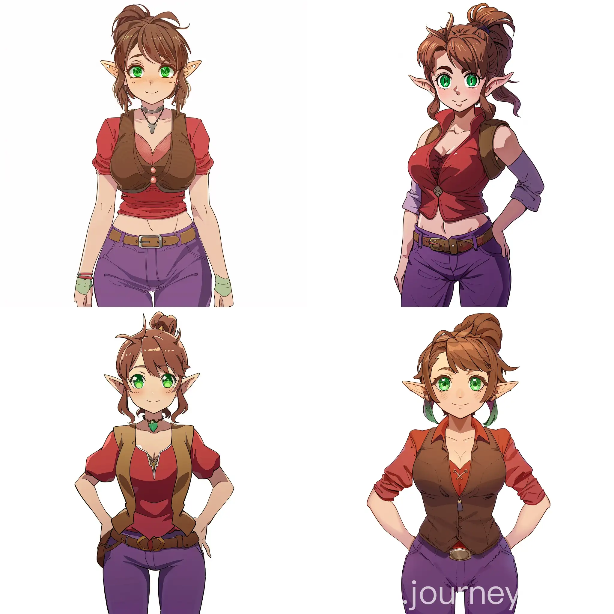 Anime-Style-Elf-with-Brown-Hair-and-Green-Eyes-in-Red-Shirt-and-Purple-Pants