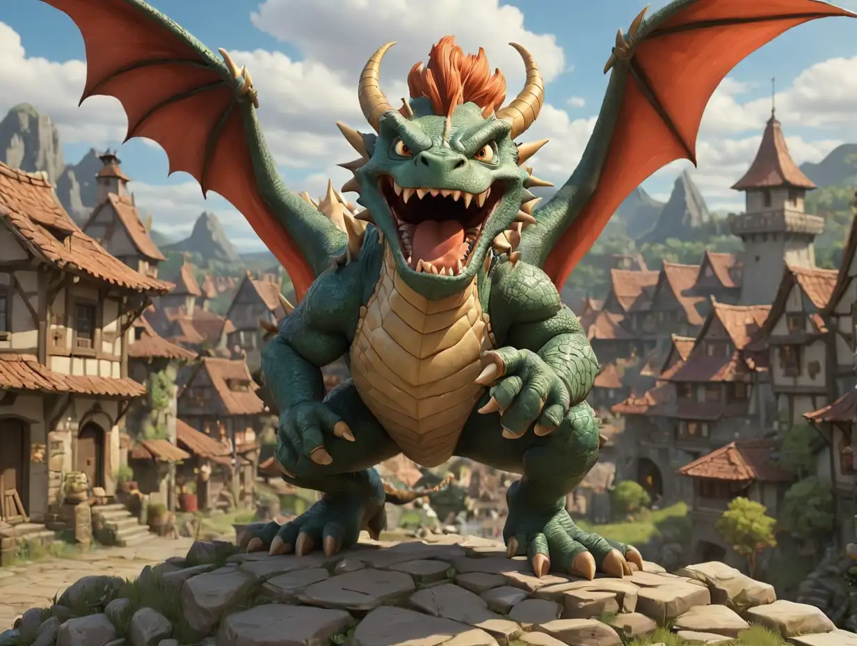 Prince-Fighting-Dragon-Wrath-in-DisneyInspired-3D-Village-Scene