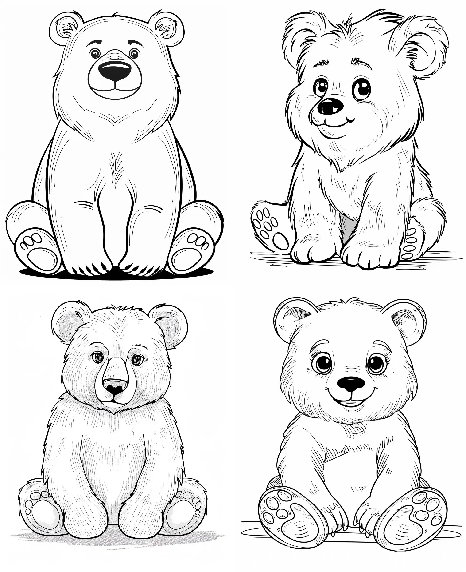Coloring page of a cute Bear, use clean lines and leave plenty of white space for coloring, simple line art, one line art, clean and minimalistic line, --ar 9:11 