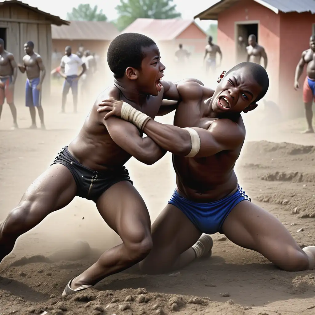 Intense Wrestling Match Hot Black Boys Engage in Village Brawl