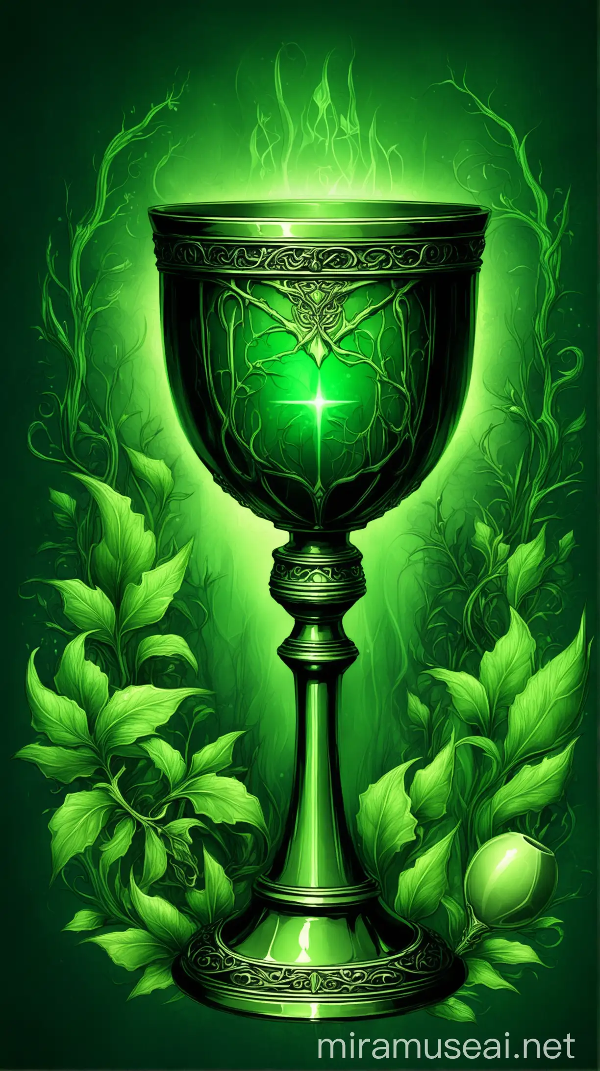 beautiful detailed goblet on a green background. Mystical green adds treachery
