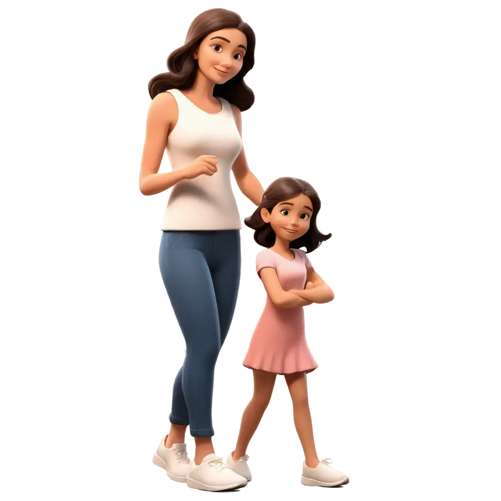 a mother and her child 3d cartoon with shadow effect