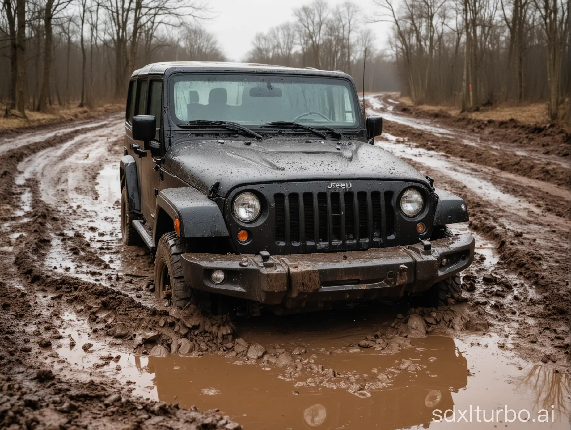 black jeep sink in muddy road