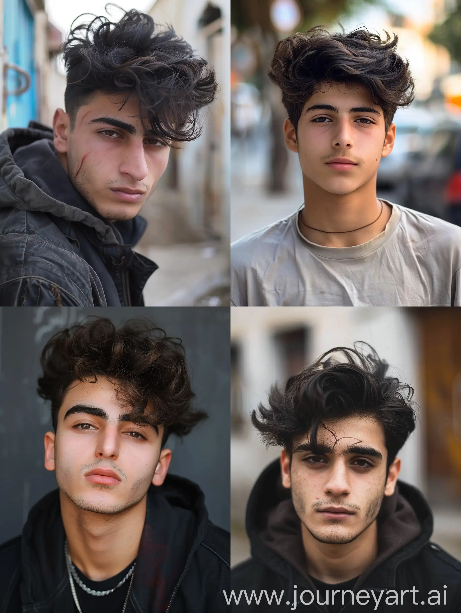 17-year-old Iranian young man, very beautiful and handsome with street hip-hop style