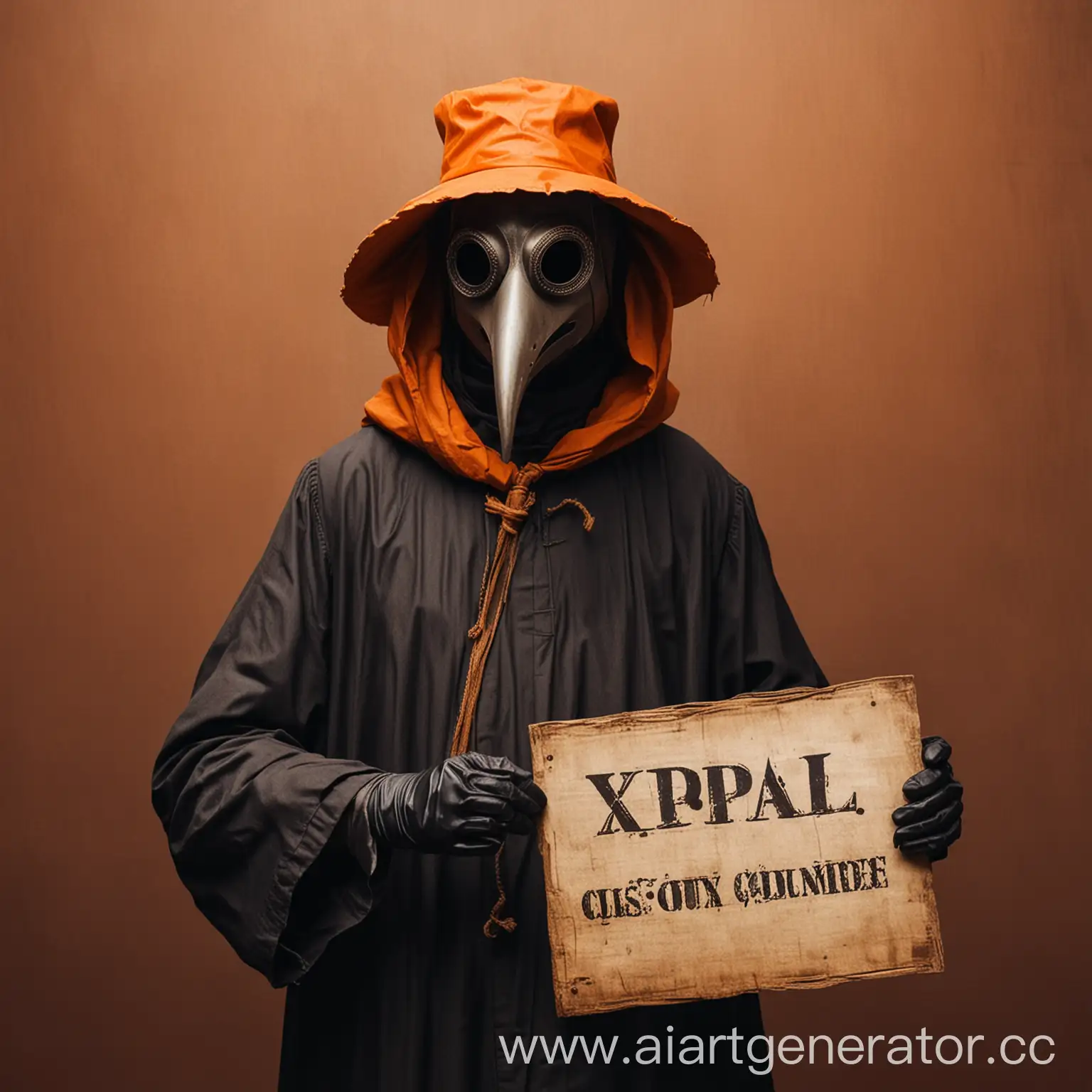 Чумной доктор в оранжевом держит табличку с надписью XSiPai