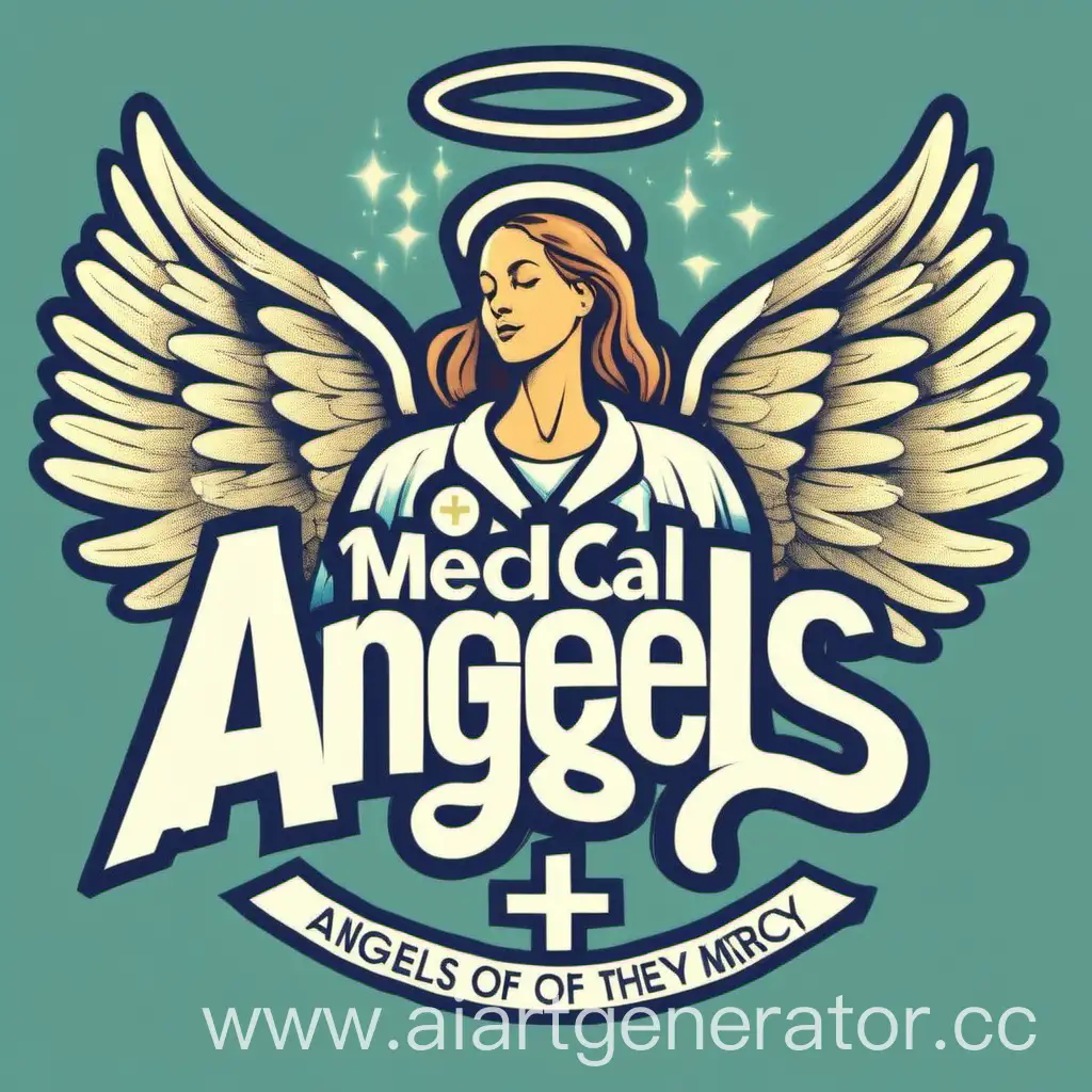 Логотип: медицинская сестра с крыльями ангела и название "Ангелы милосердия"