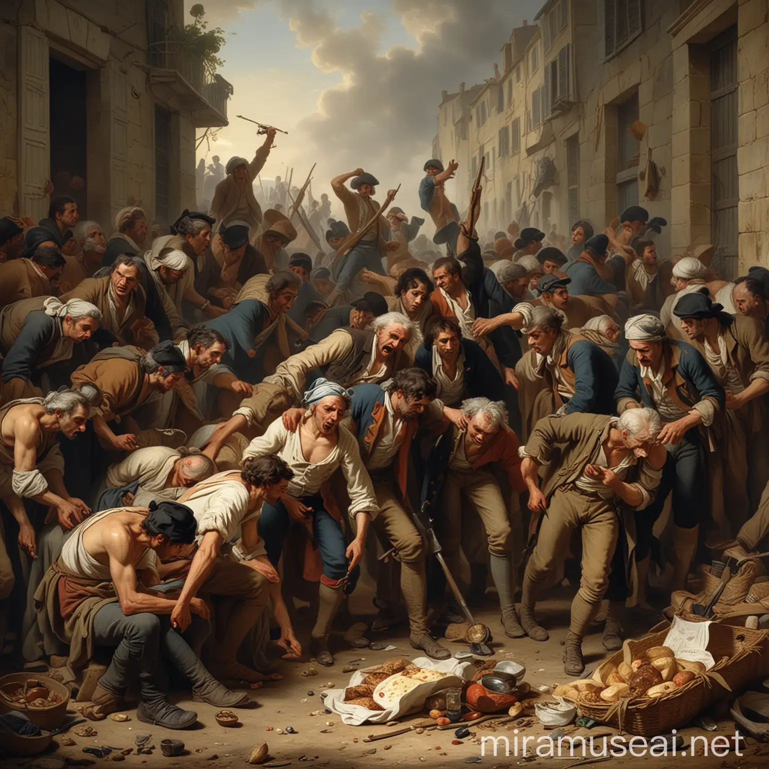 depiction of the struggle and desperation of starving people during the French Revolution