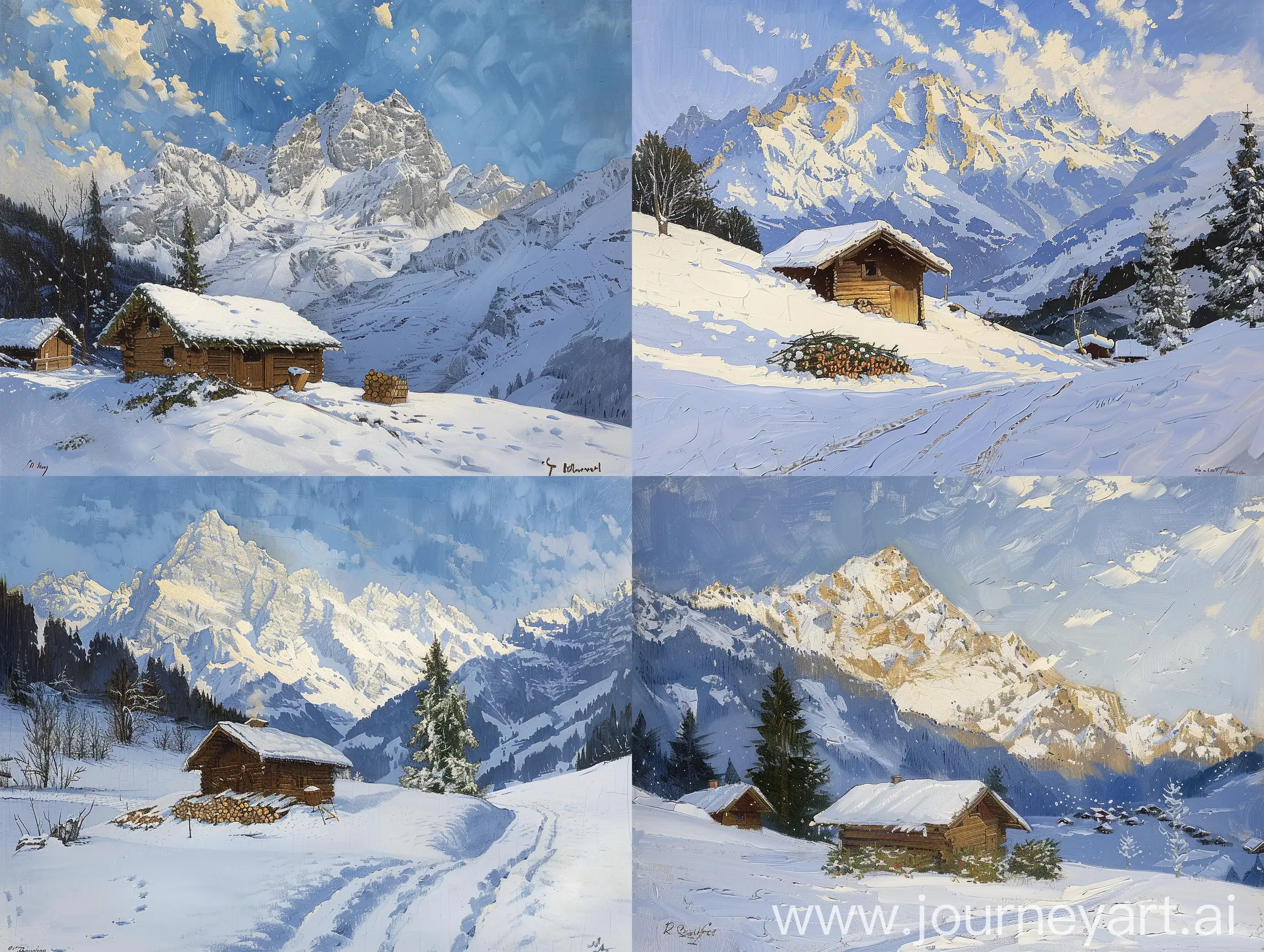 Snowy-Mountain-Hut-Serene-Landscape-Oil-Painting