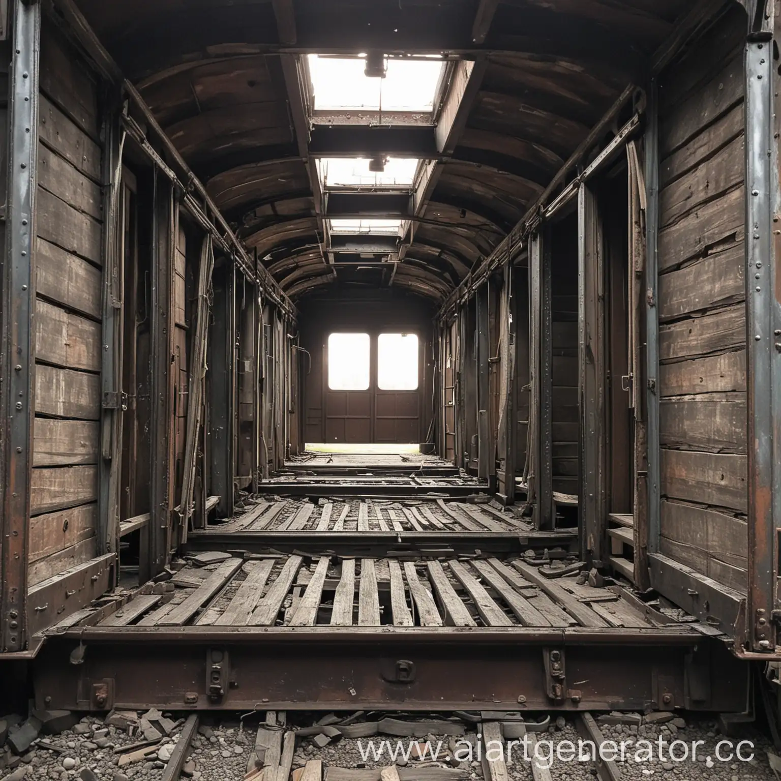 Открытый старый вагон поезда