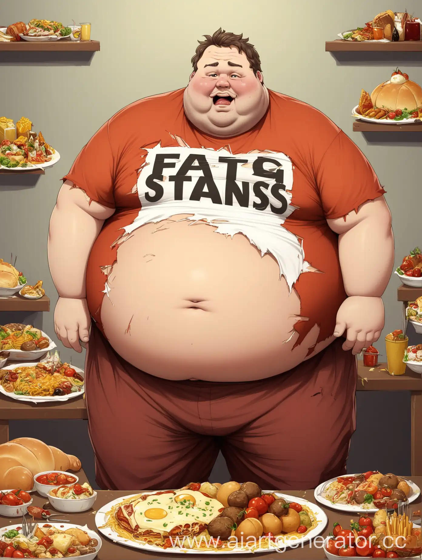 Overweight-Man-Eating-Excessively-with-Bulging-Belly