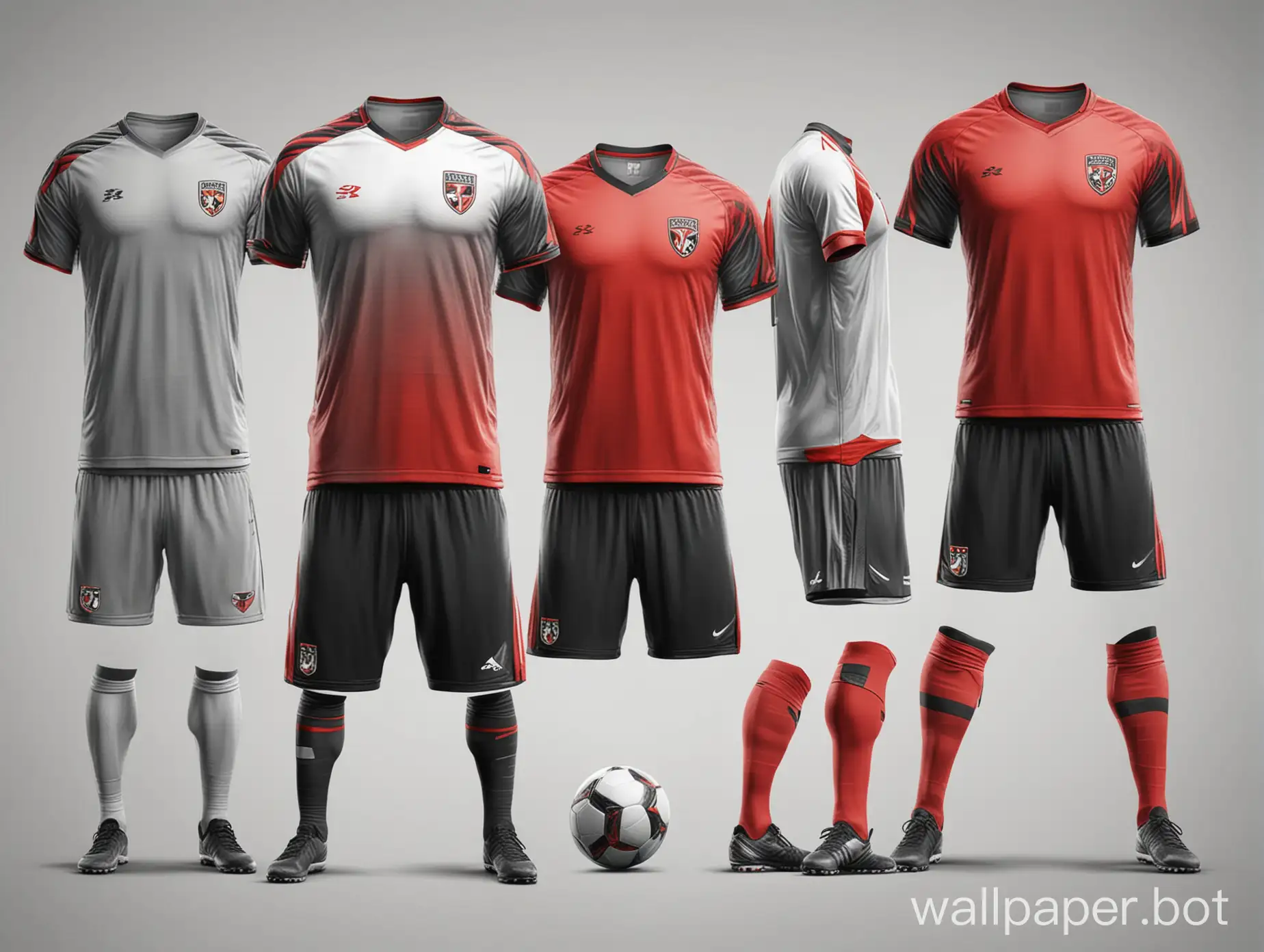 concept of soccer uniform, red-black-gray color on white background sketch concept form