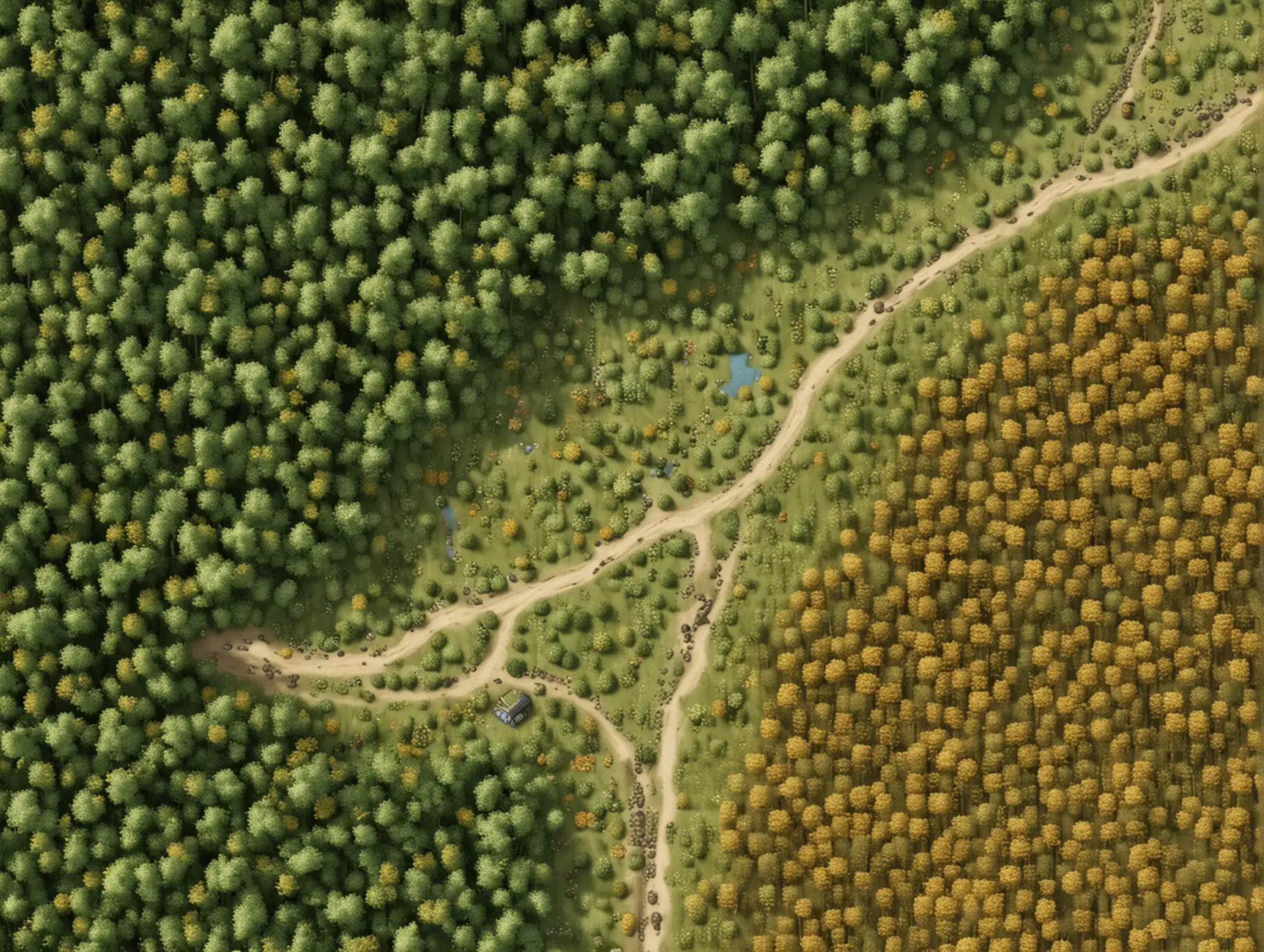 Forest Path Game Map Surrounded by Grain Fields