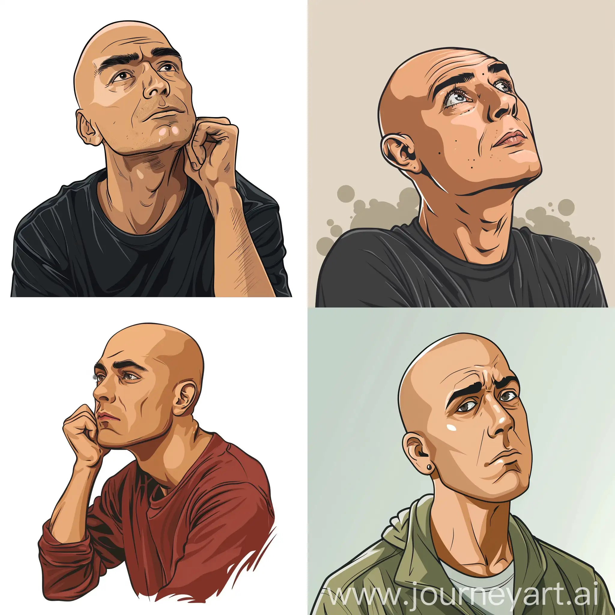 Thoughtful-Bald-Young-Man-with-Serious-Expression-Vector-Illustration