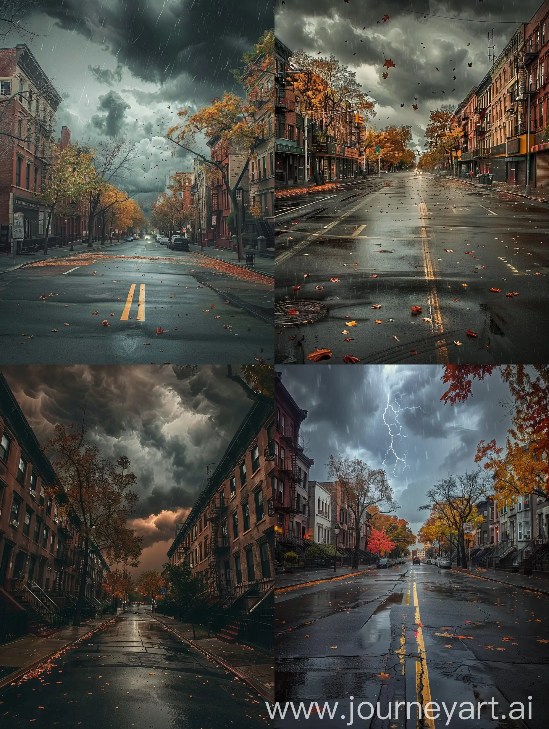 Empty streets of Harlem, fall thunderstorm, surreal, odd 