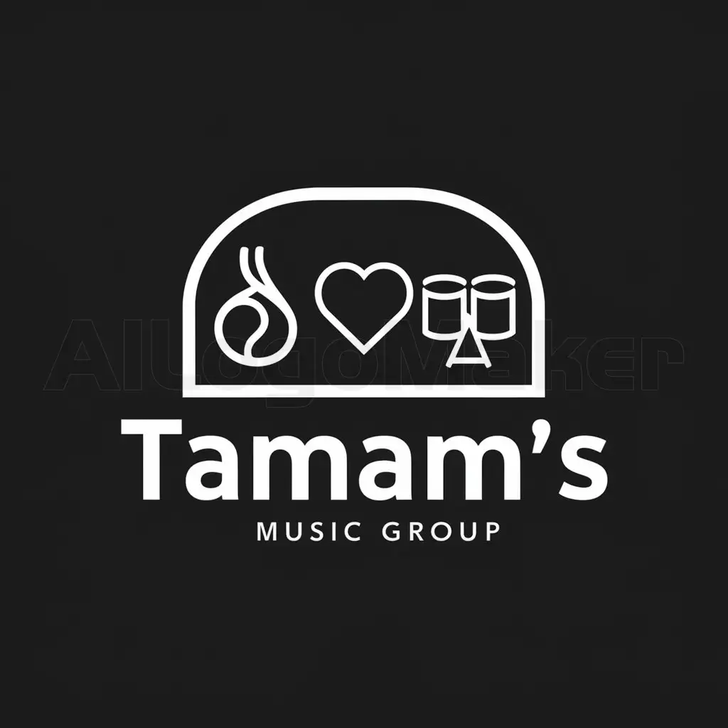 a logo design,with the text " The name of the group is "Tamam's". Use minimalistic pictures of Turkish tea, heart and drums.", main symbol: Round minimalistic logo for the Instagram account of the music group: "Tamam's". (No translation needed, maintaining the exact input as it is in English),Minimalistic,be used in Entertainment industry,clear background