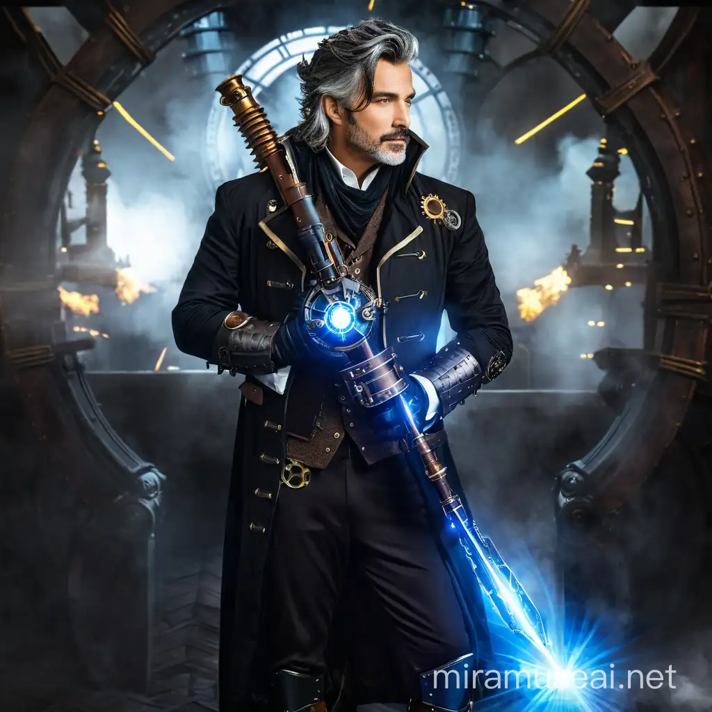 the armor in the steampunk version, the hair must be graying, sci-fi scenario