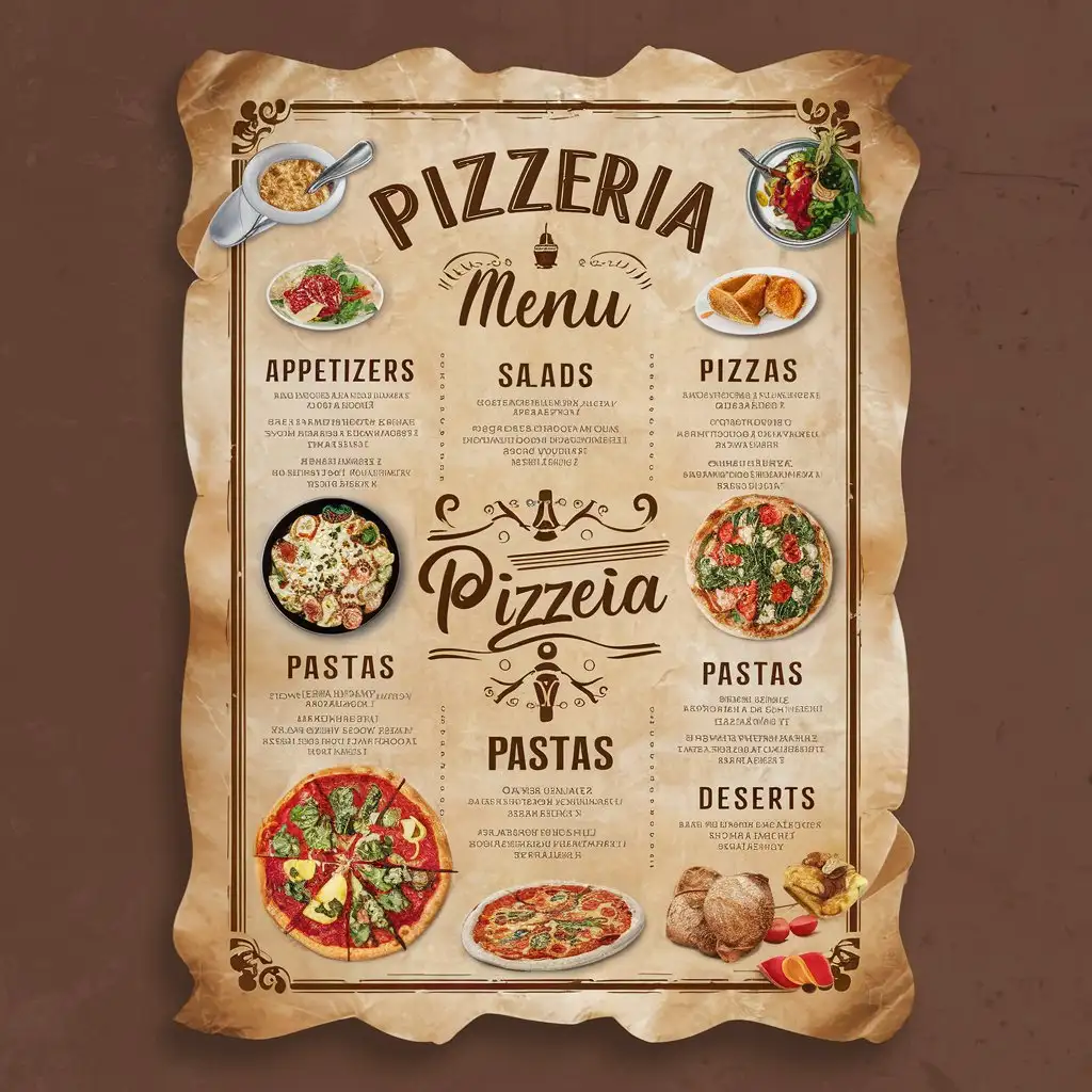 Colorful Pizzeria Menu Template Featuring Delicious Italian Dishes