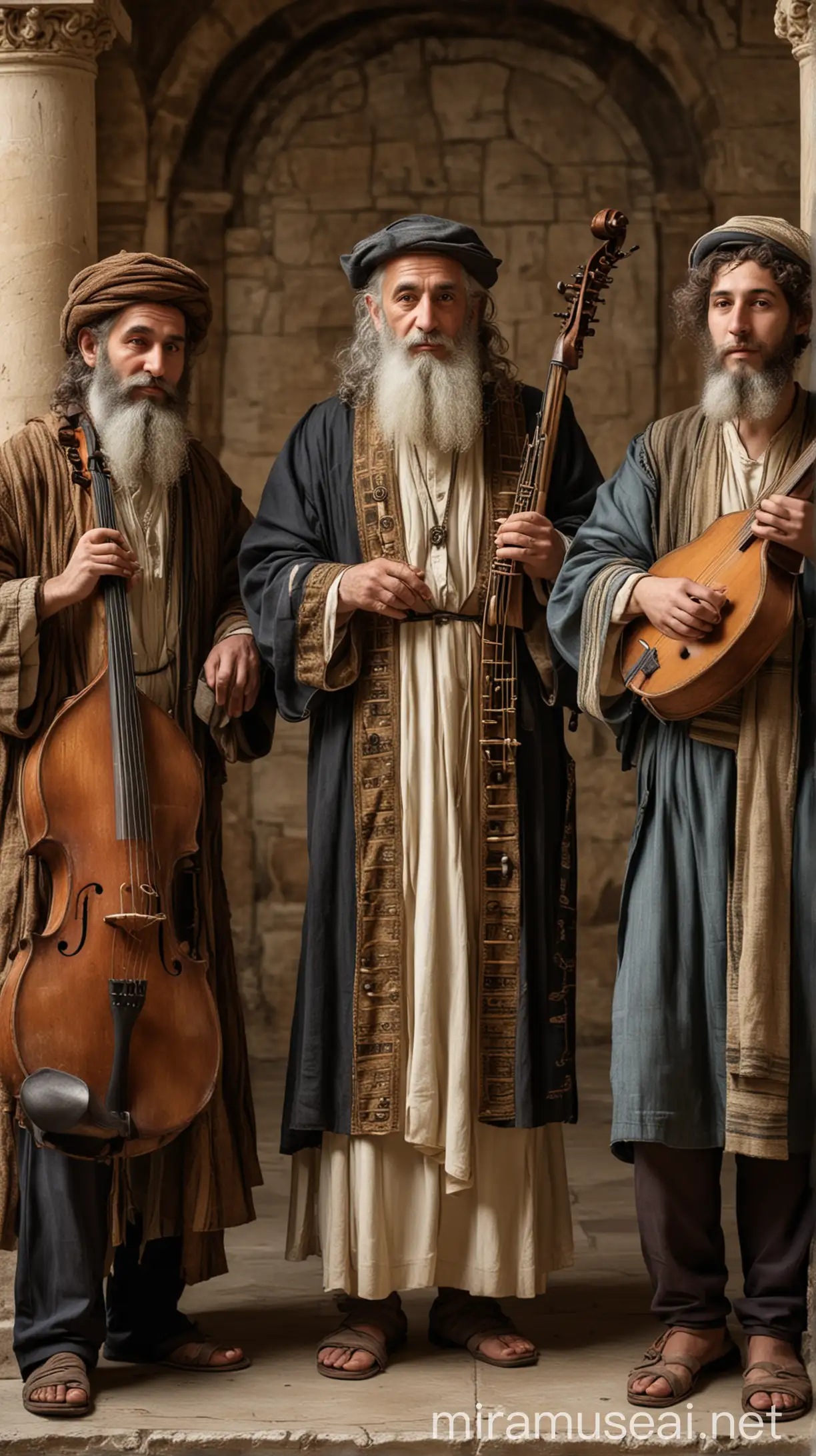 Three lead Jewish musicians men in ancient world 
