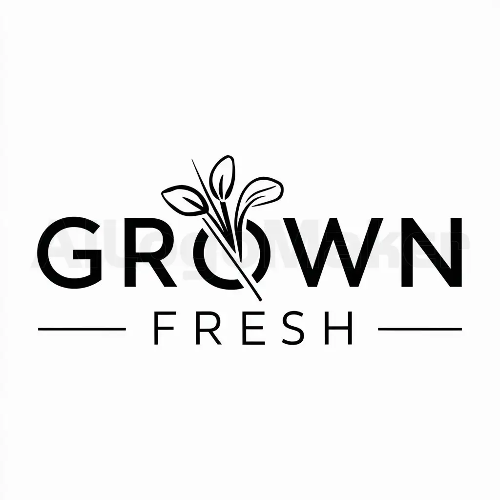 a logo design,with the text "Grown Fresh", main symbol:Black and white picture of A micro green,Minimalistic,be used in Others industry,clear background