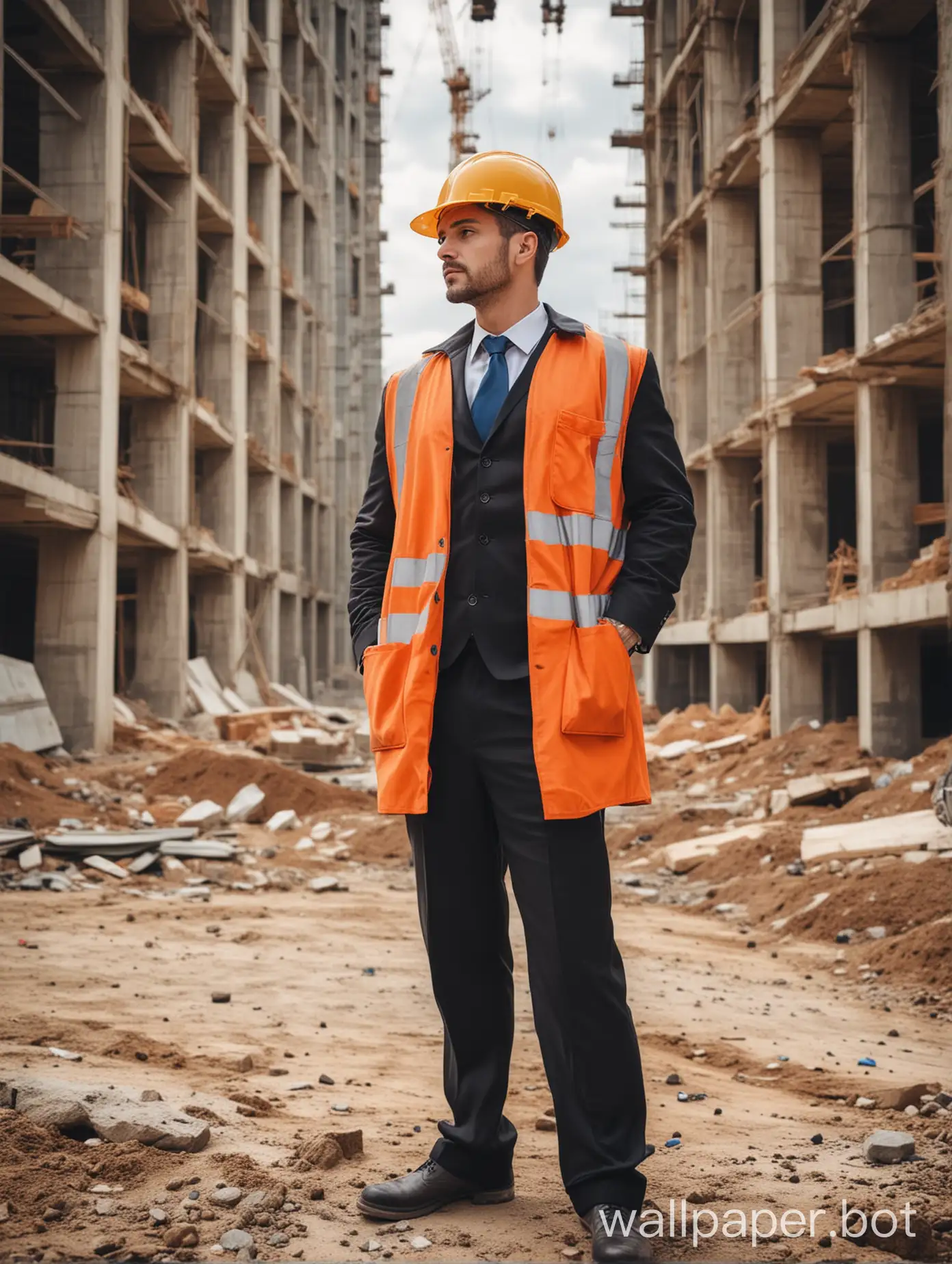 man with formal dressing seeing a big construction site