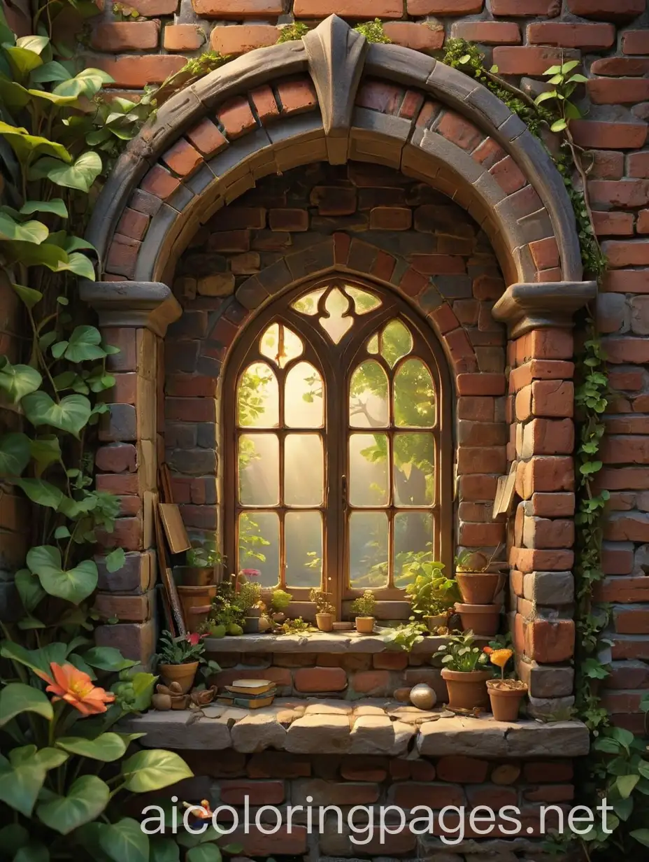 Imagine a highly detailed 3D rendering of a channel called 'The Story Window.' The scene features an inviting, whimsical window set in an old, charming brick wall. Through the window, a magical world is visible, filled with vibrant colors, fantastical landscapes, and iconic story elements such as enchanted forests, castles, and mythical creatures. Around the window frame, books and scrolls are scattered, hinting at the endless tales to be told. Soft, warm light emanates from the window, drawing viewers into the enchanting world of stories. The overall image should evoke a sense of wonder, imagination, and the endless possibilities that await through 'The Story Window.'