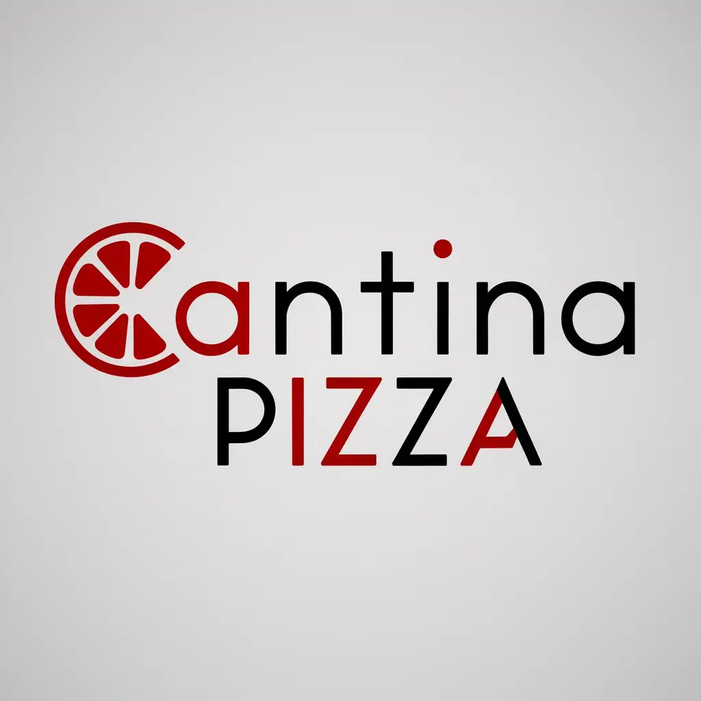 a logo design,with the text "CANTINA PIZZA", main symbol:minimalist wordmark logo, modern text with pizza theme. Preferred color black red and must be on white background,Moderate,clear background