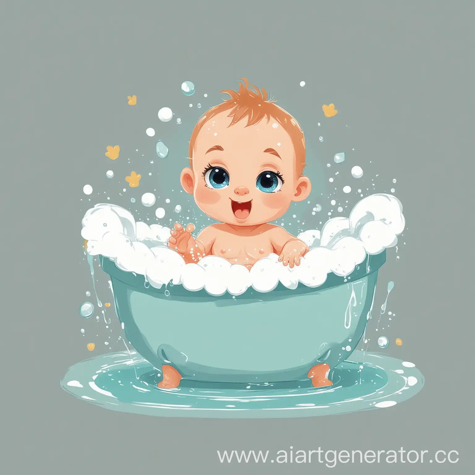 Cherubic-Infant-Enjoying-a-Gentle-Bath-Serene-2D-Illustration