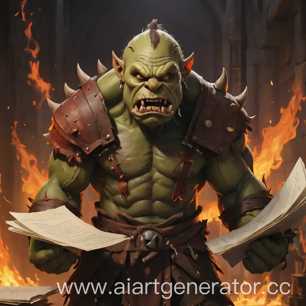 Orc-Holding-Documents-amidst-Fiery-Demon-Queue