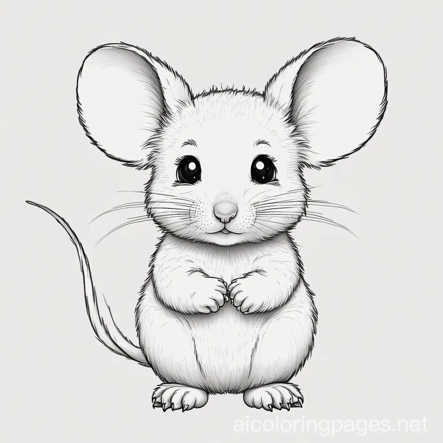 mouse, Coloring Page, black and white, line art, white background, Simplicity, Ample White Space. The background of the coloring page is plain white to make it easy for young children to color within the lines. The outlines of all the subjects are easy to distinguish, making it simple for kids to color without too much difficulty