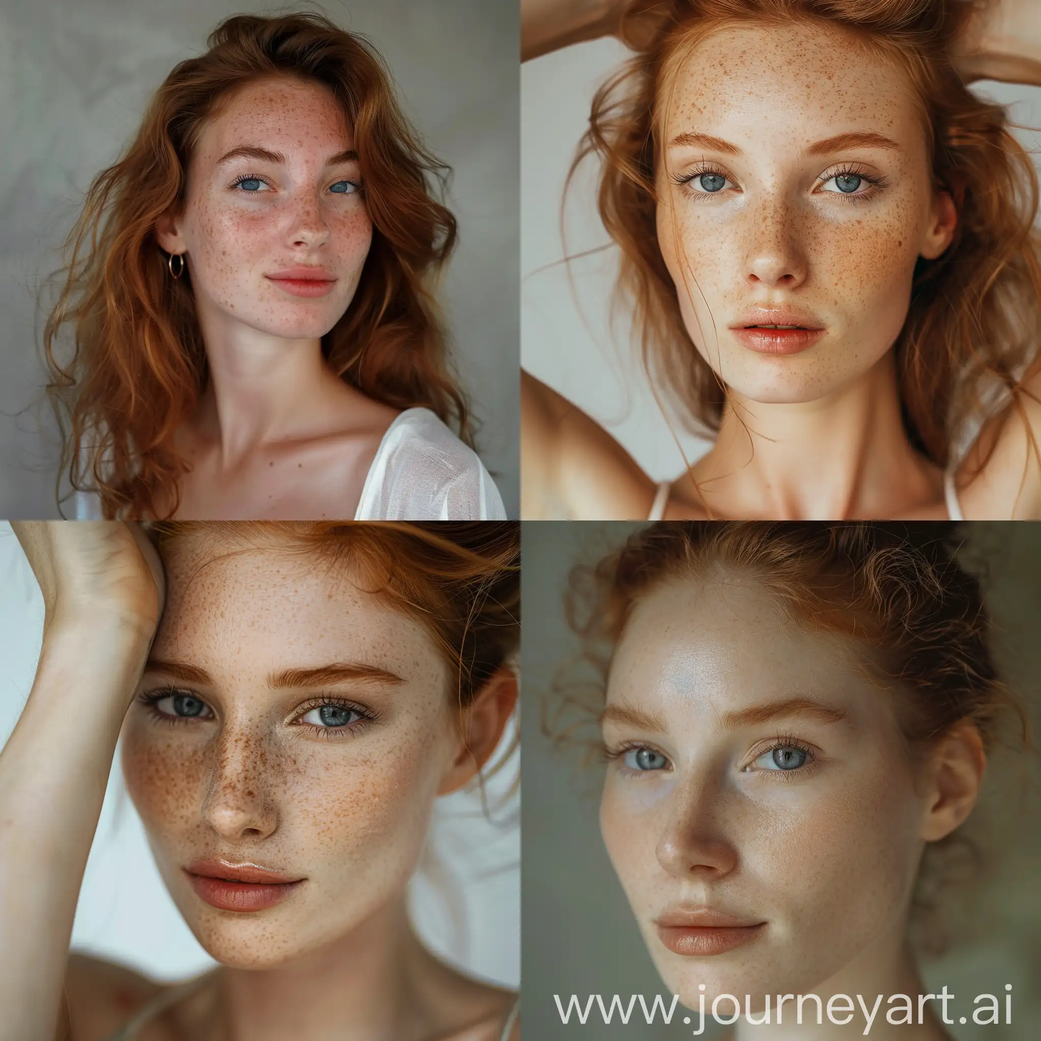 mulher 25 anos cabelos ruivo olhos azuis  pele clara corpo modelo
