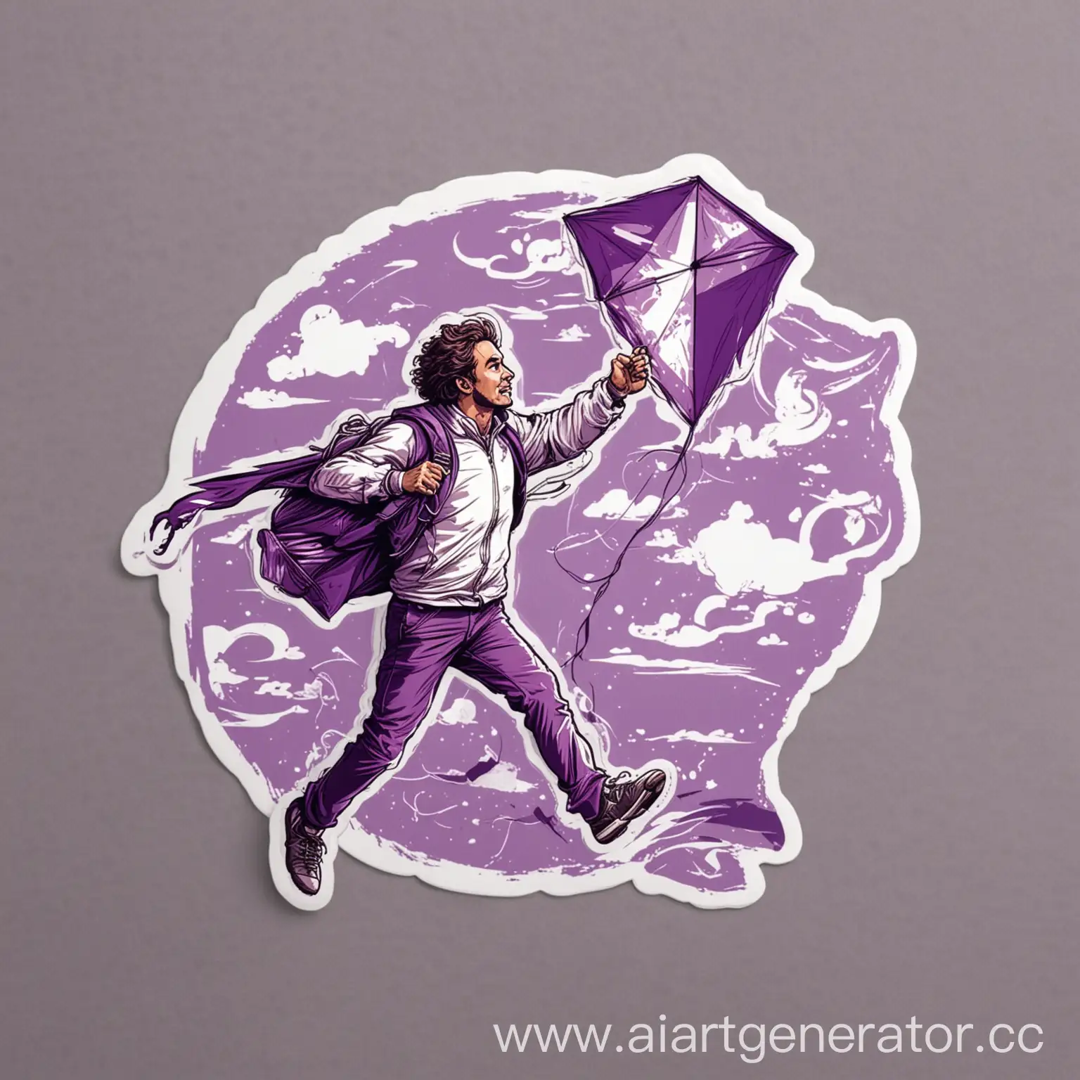 Man-Running-with-WhitePurple-Kite-Sticker