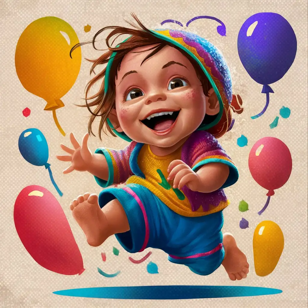 Cheerful Cartoon Child Laughing Joyfully