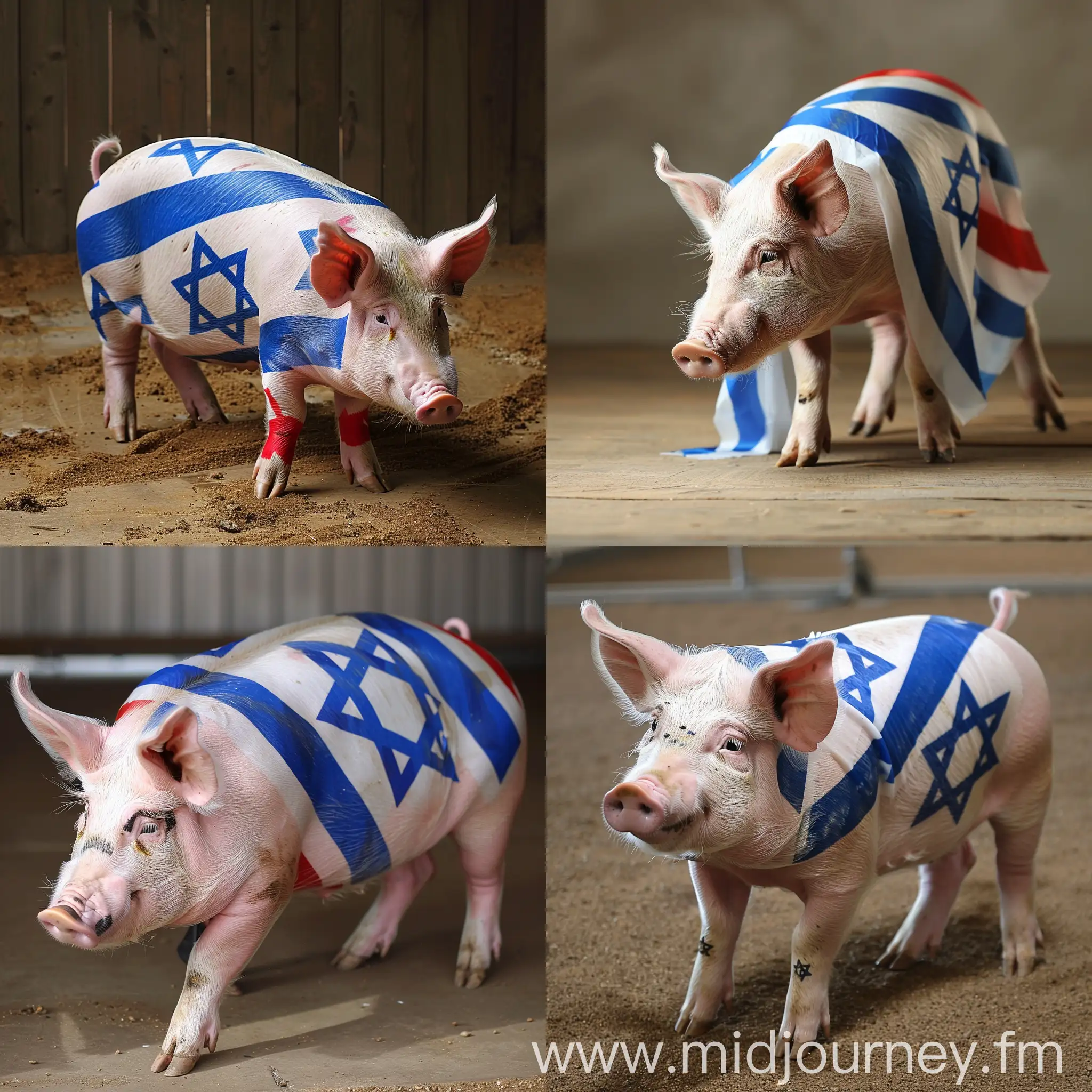 Israeli Flag Pattern on Side View Pig | JourneyArt