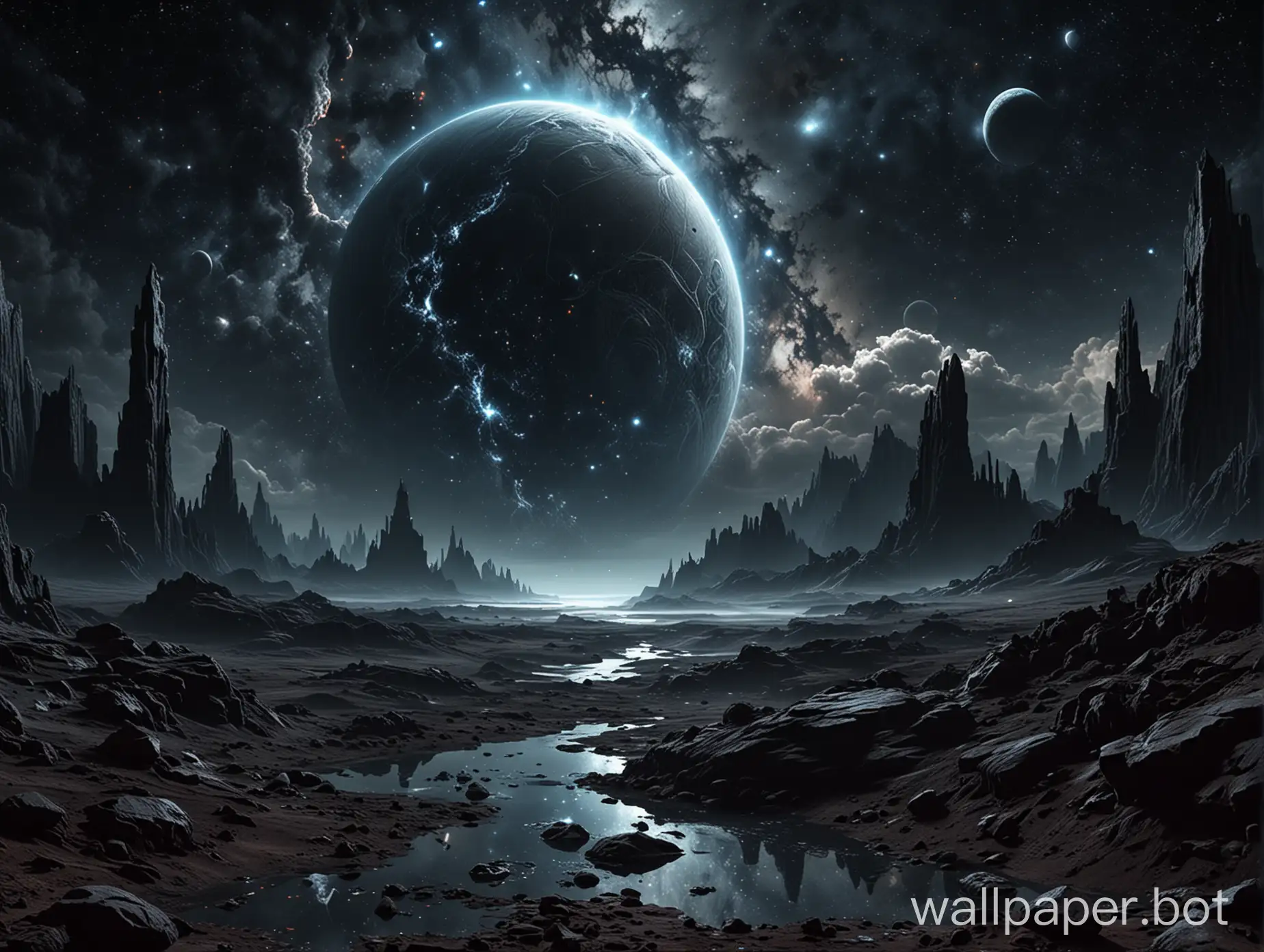 realistic, beautiful, cosmic landscape, in the genre of science fiction, dark background