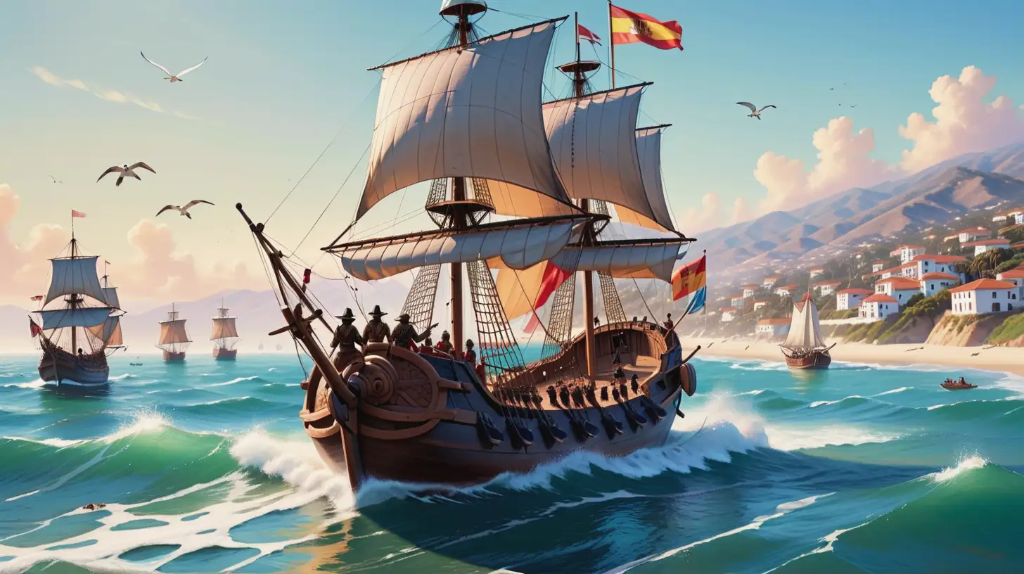 Spanish Conquistadors Exploring the California Coastline