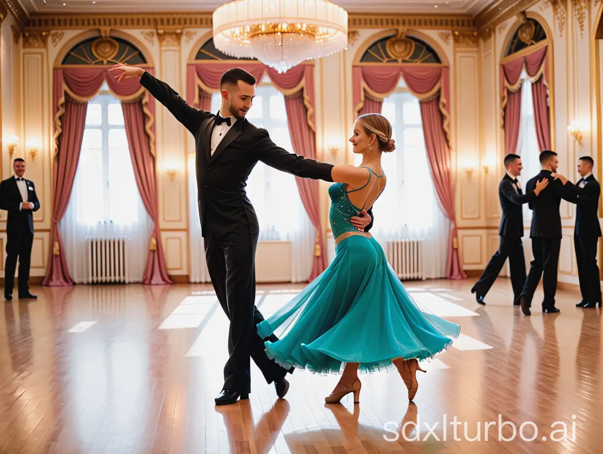 Elegant-Ballroom-Dance-by-a-Straight-Couple-Graceful-Movements-and-Romantic-Atmosphere