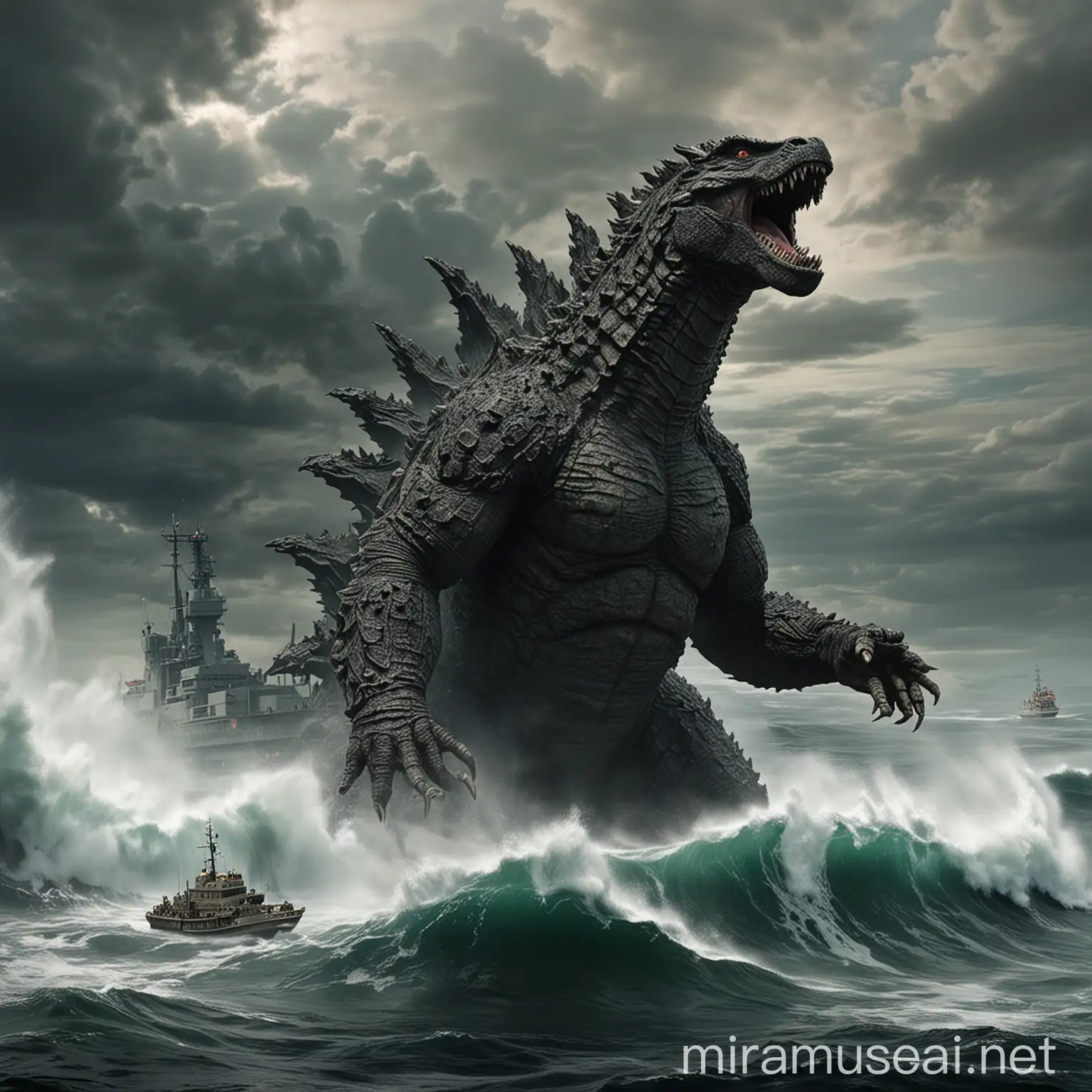 Majestic Godzilla Emerges from the Depths of the Sea