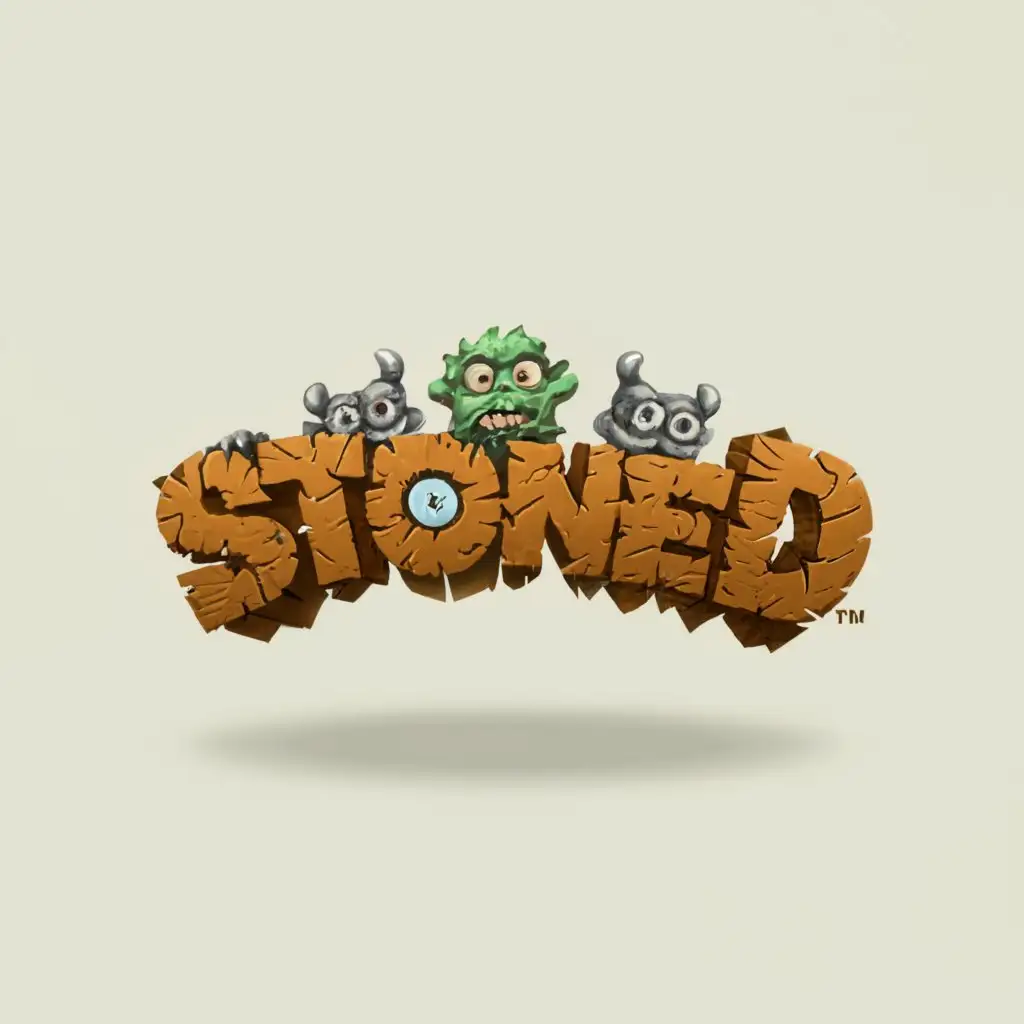 a logo design,with the text "Stoned", main symbol:3-d paper made monster,Moderate,clear background