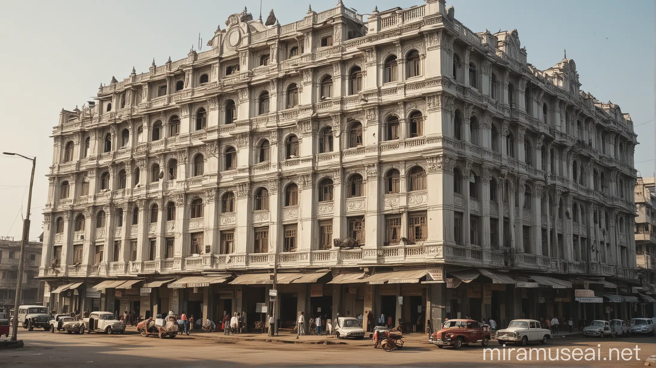 Old Kolkata hotel outside. Please make the image cartoon type.
