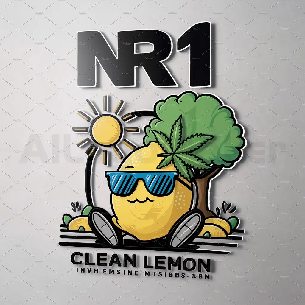 a logo design,with the text "Nr1", main symbol:Cool lemon , weed leaf , sun glasses , comic style ,seed ,tree,Moderate,be used in Others industry,clear background