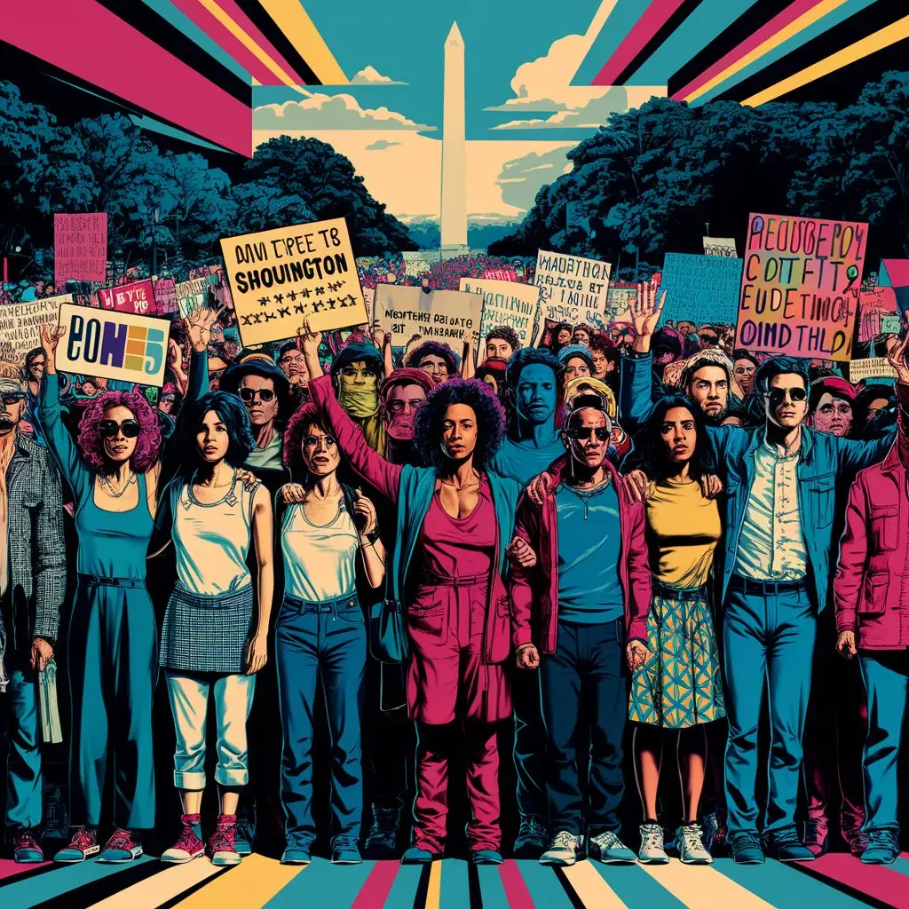 Diverse-Protest-Crowd-in-Washington-DC-Pop-Art-Style