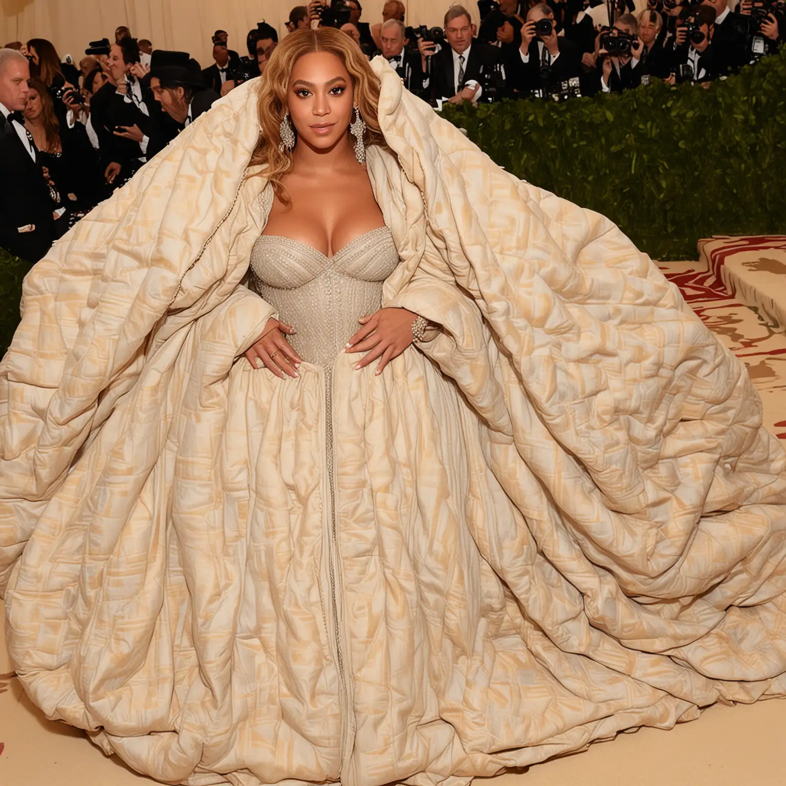Beyonce wrapped in a comforter at the Met Gala