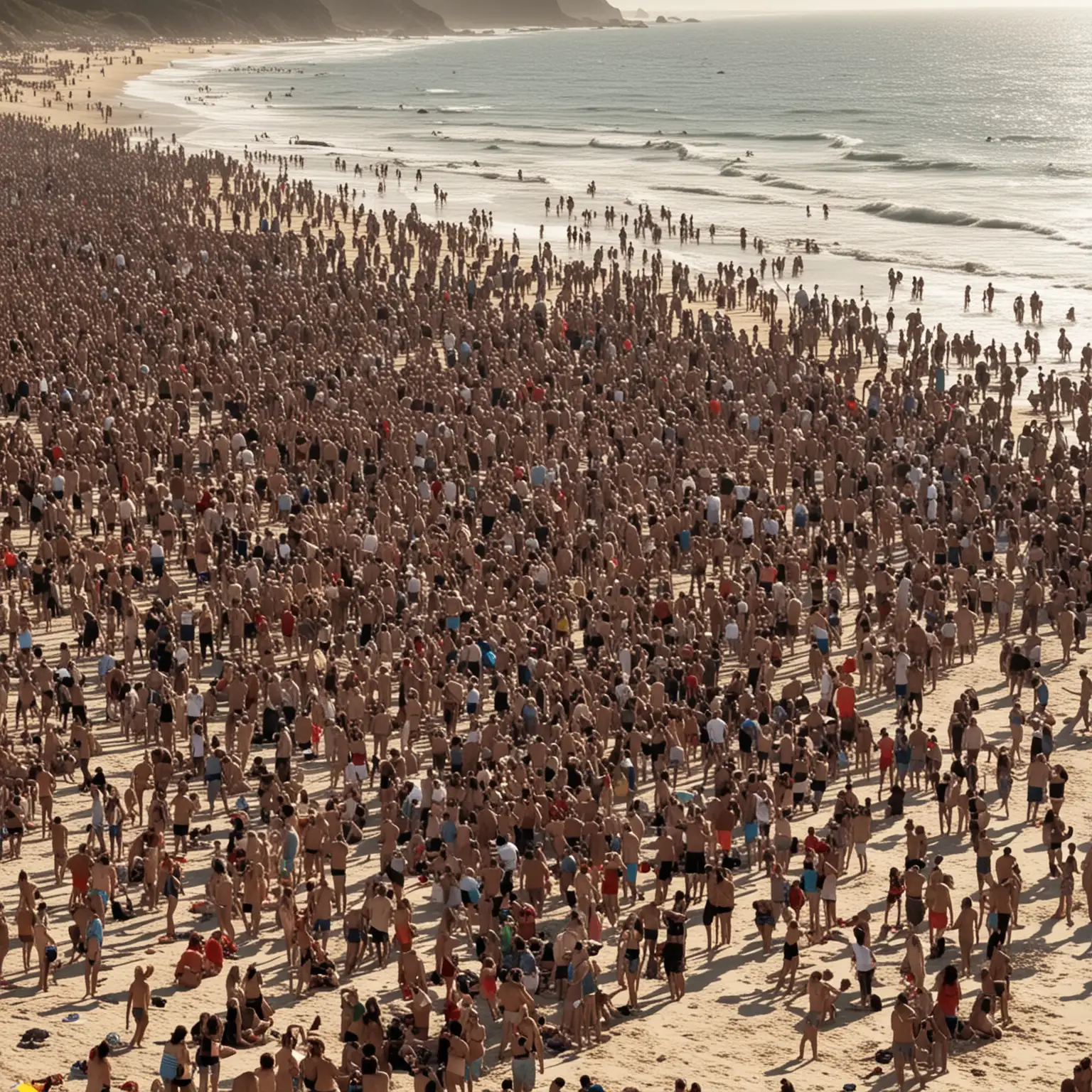 Vibrant Beach Party Scene with Crowds Celebrating Under the Sun
