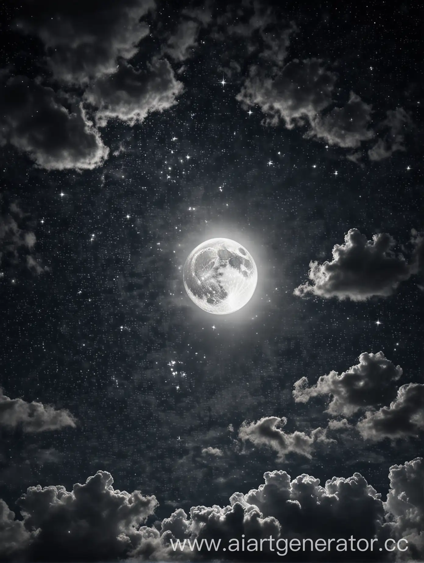 луна с кучей звезд и облаков, фотография должна юыть темной