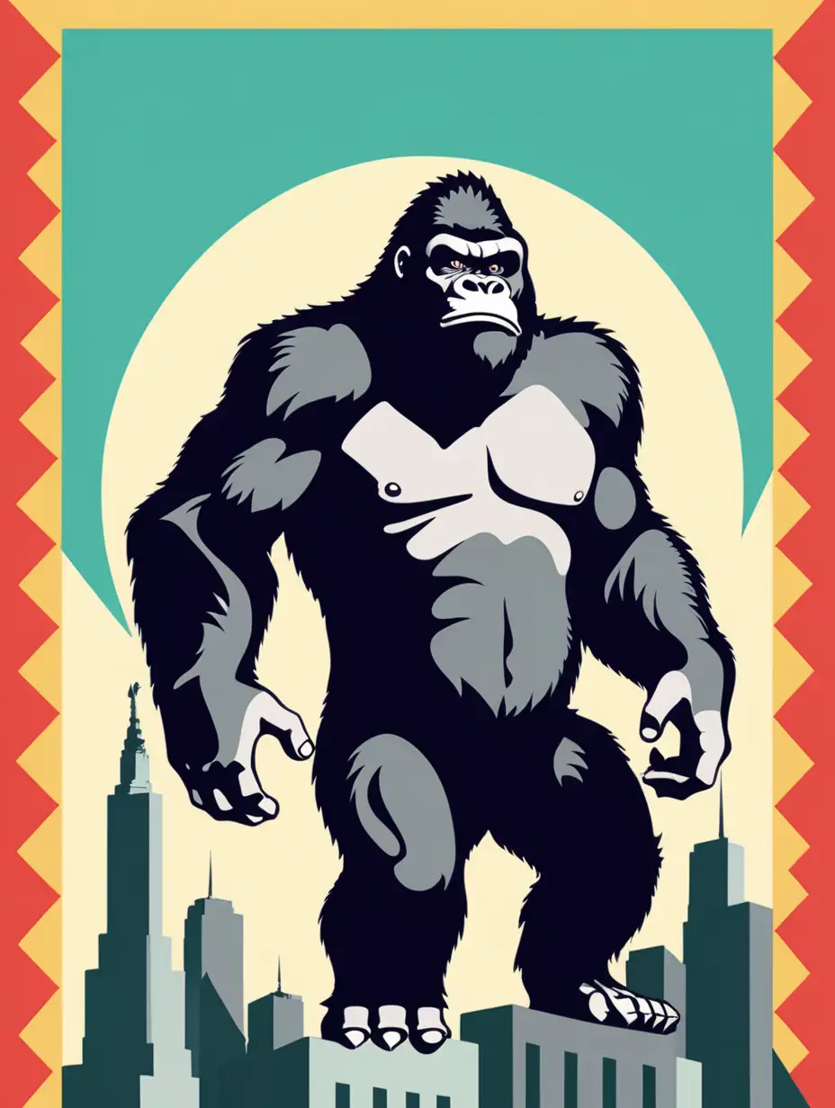Retro King Kong Illustration on Color Block Background