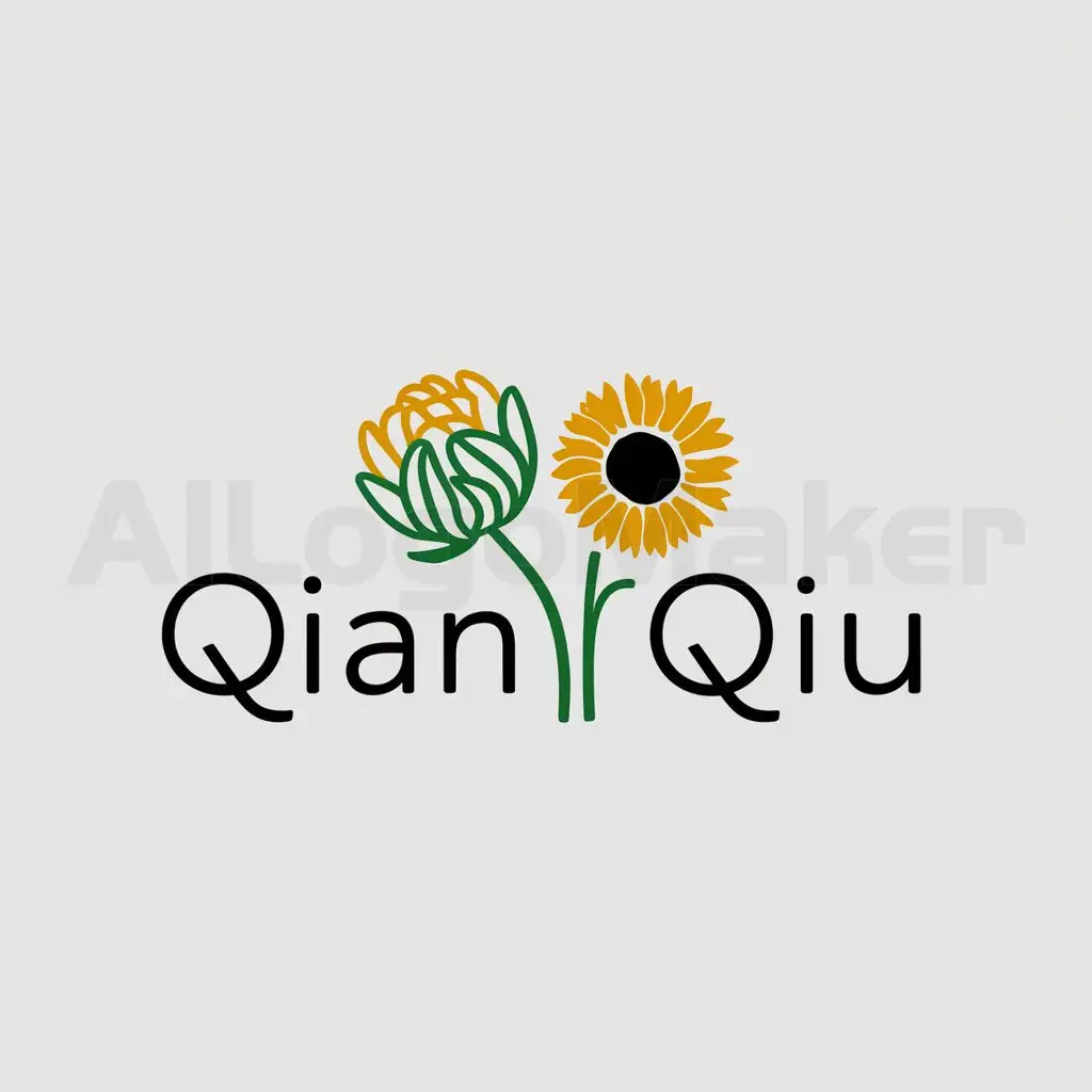 a logo design,with the text "Qian Qiu", main symbol:chrysanthemum, sunflower,Minimalistic,be used in agriculture industry,clear background
