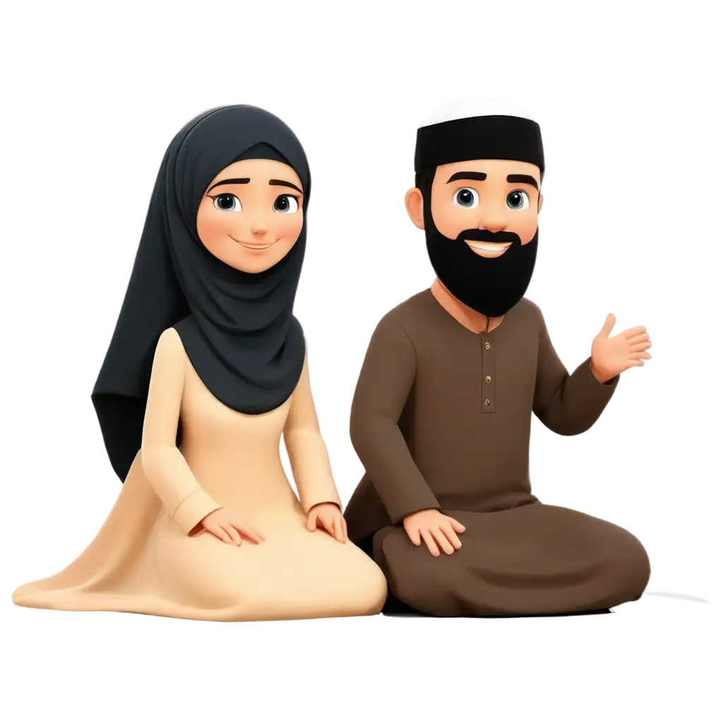 Husband-and-Wife-Islamic-Cartoon-PNG-Image-Heartwarming-Illustration-of-Unity-and-Love